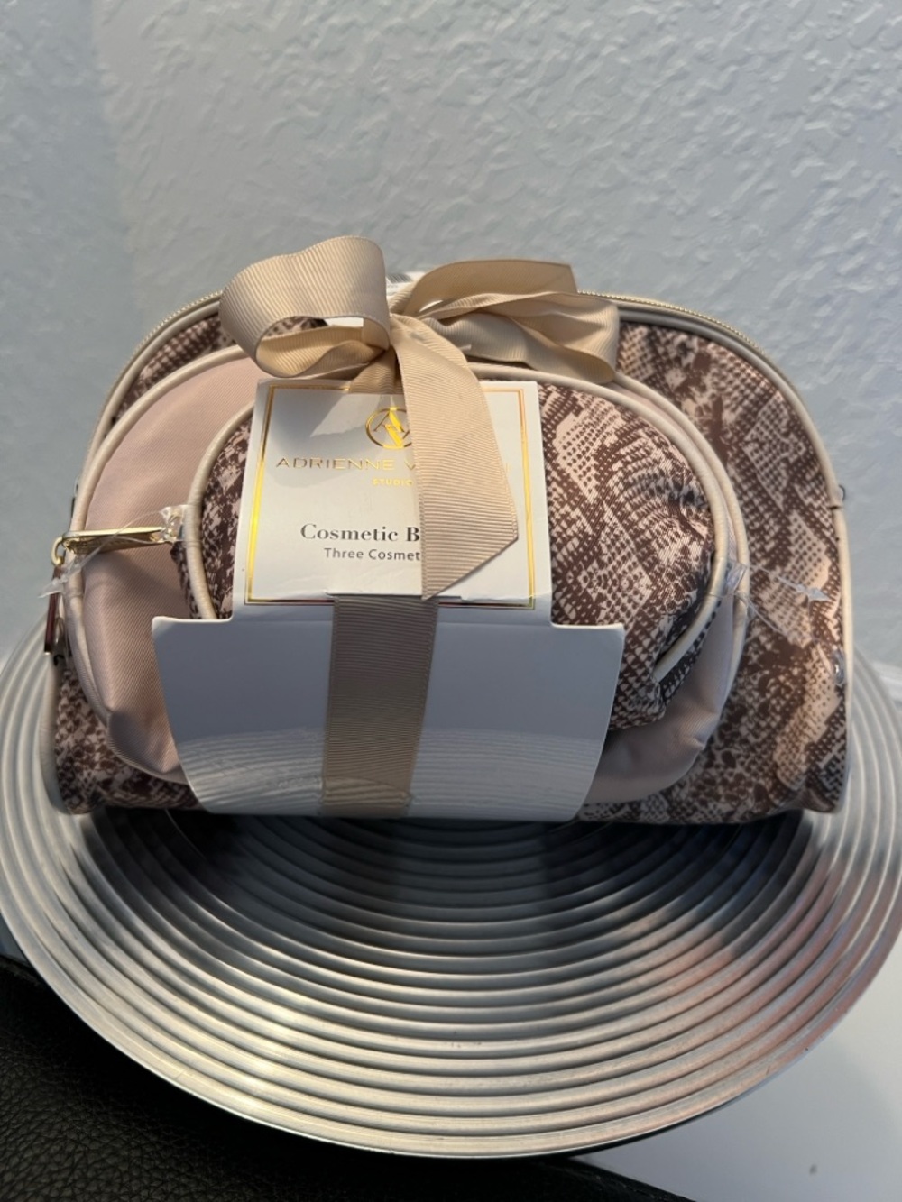 Adrienne Vittadini Pink Snake Print Cosmetic Bag Set - Picture 6 of 6